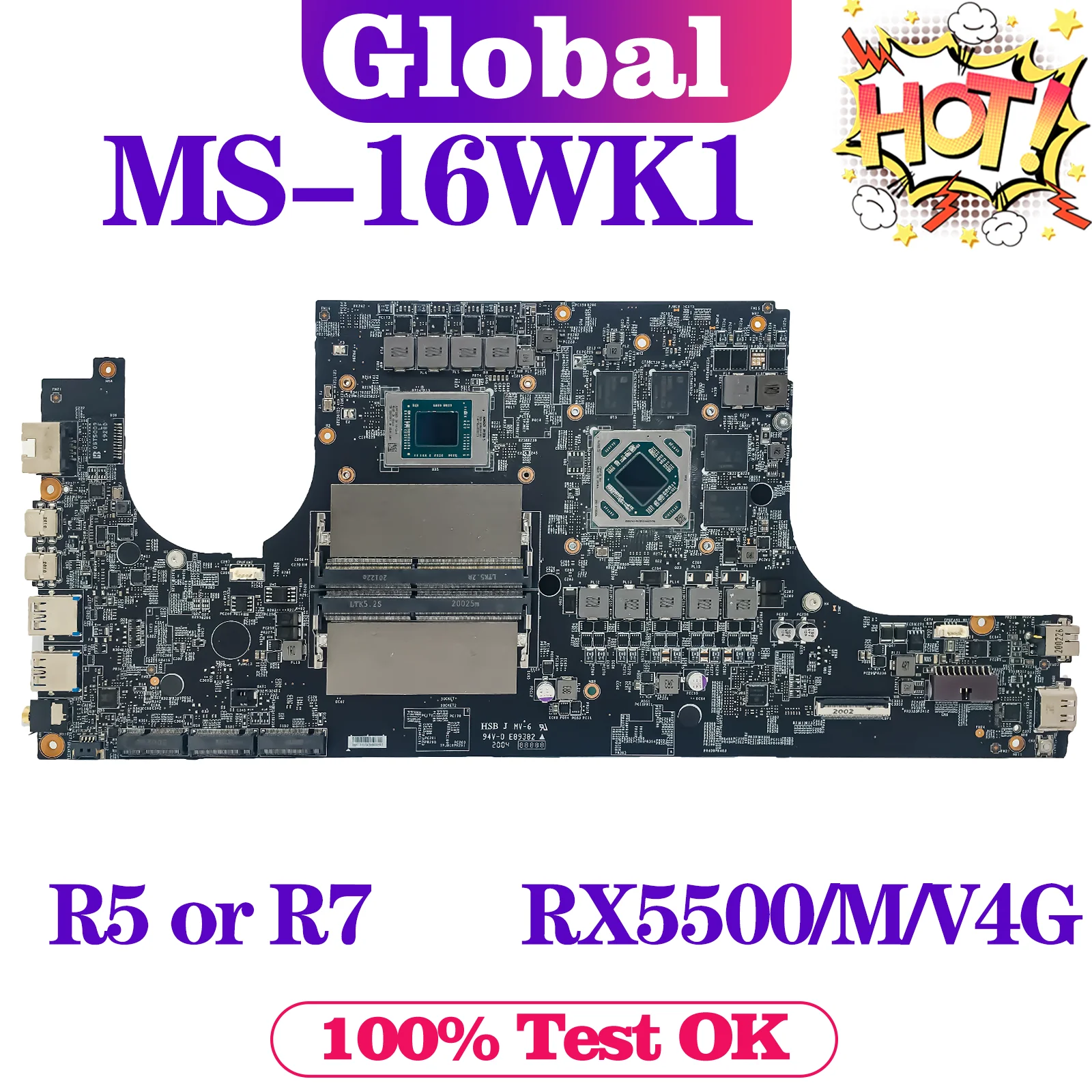 

KEFU Mainboard For MSI MS-16WK1 MS-16WK Laptop Motherboard R5 R7 4th Gen RX5300M/V3G RX5500M/V4G