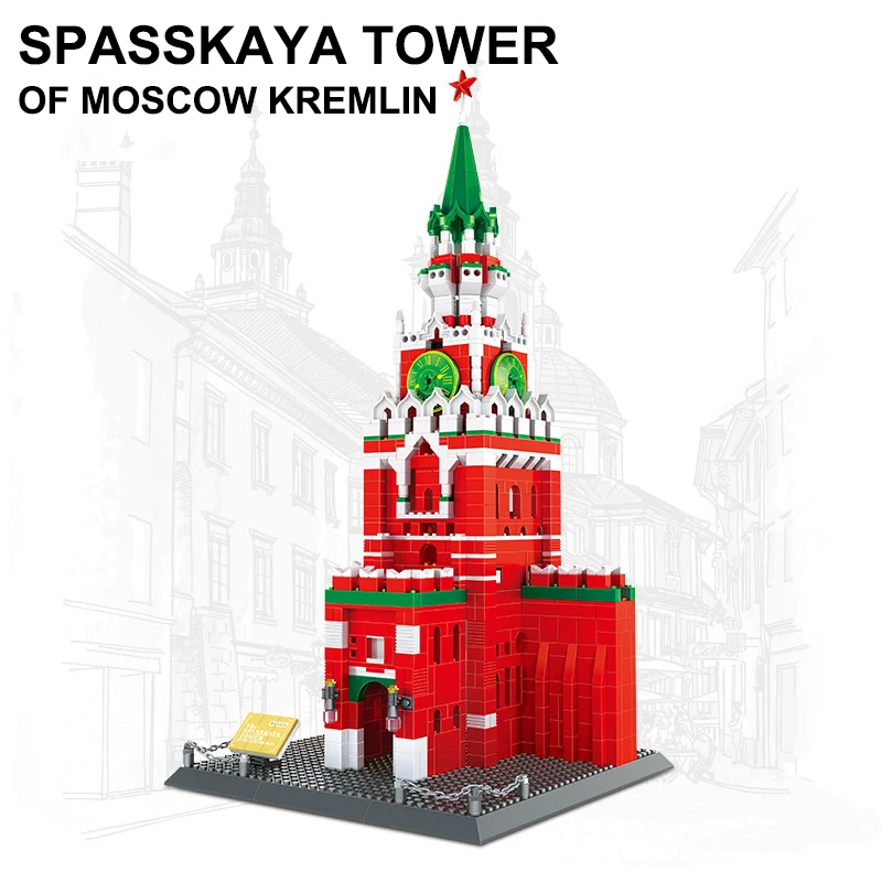 

1048PCS Spasskaya Tower Of Moscow Kremlin Building Blocks World Famous Architecture Bricks City Street View Toys Gifts For Kids