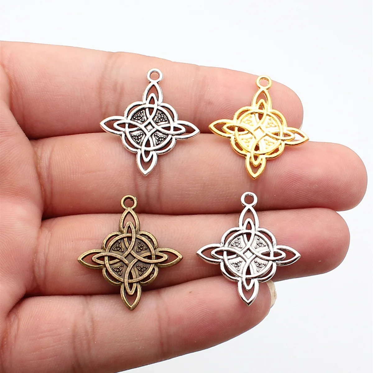 WYSIWYG 10pcs 28x25mm 4 Colors Triquetra Knot Amulet Charms Pendant For DIY Jewelry Making Handmade Jewelry Craft Findings