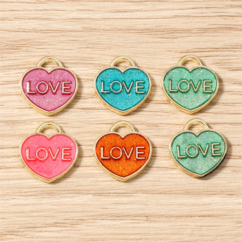 10pcs 14x15mm Cute Enamel Love Heart Charms Pendants for Jewelry Making Earrings Necklaces Bracelets DIY Handmade Craft Supplies