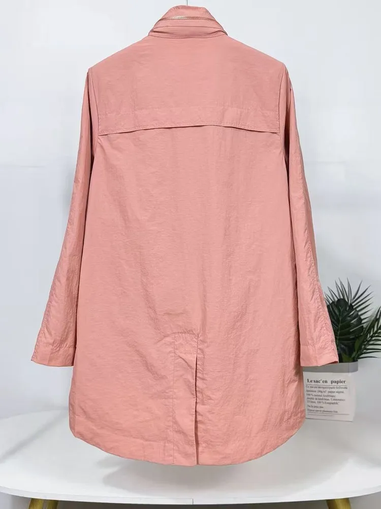 Modna, przeciwstarzeniowa, średniej długości kurtka z kapturem, wiązana w pasie, damska jesienna wiatrówka DP39, elegancka, do pracy, długa...