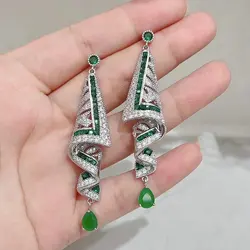 Bilincolor Fashion Green Cubic Zirconia Sprial Earring for Women
