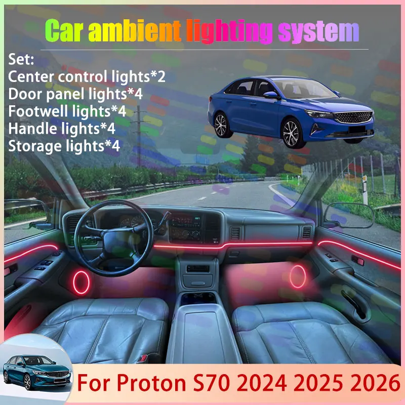 

For Proton S70 2024 2025 2026 Geely Emgrand 2/24 in 1 Car Atmosphere Light Lamp RGB Shade Ensemble Streamer Atmosphere Set Auto
