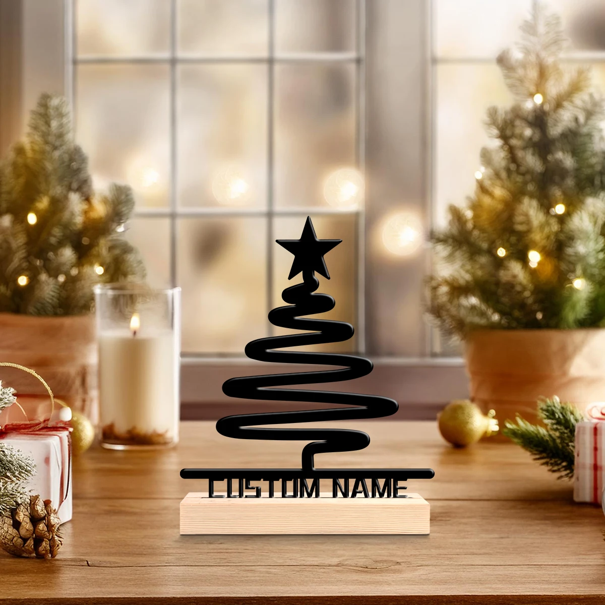 Home Decor Tree - 1 Buah Ornamen Logam Dasar Kayu