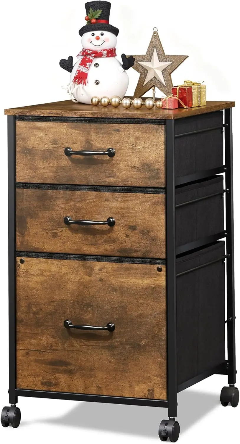 

Mobile File Cabinet with 3 Drawers, Rolling Printer Stand for Home Office, Rustic Brown Wood Grain