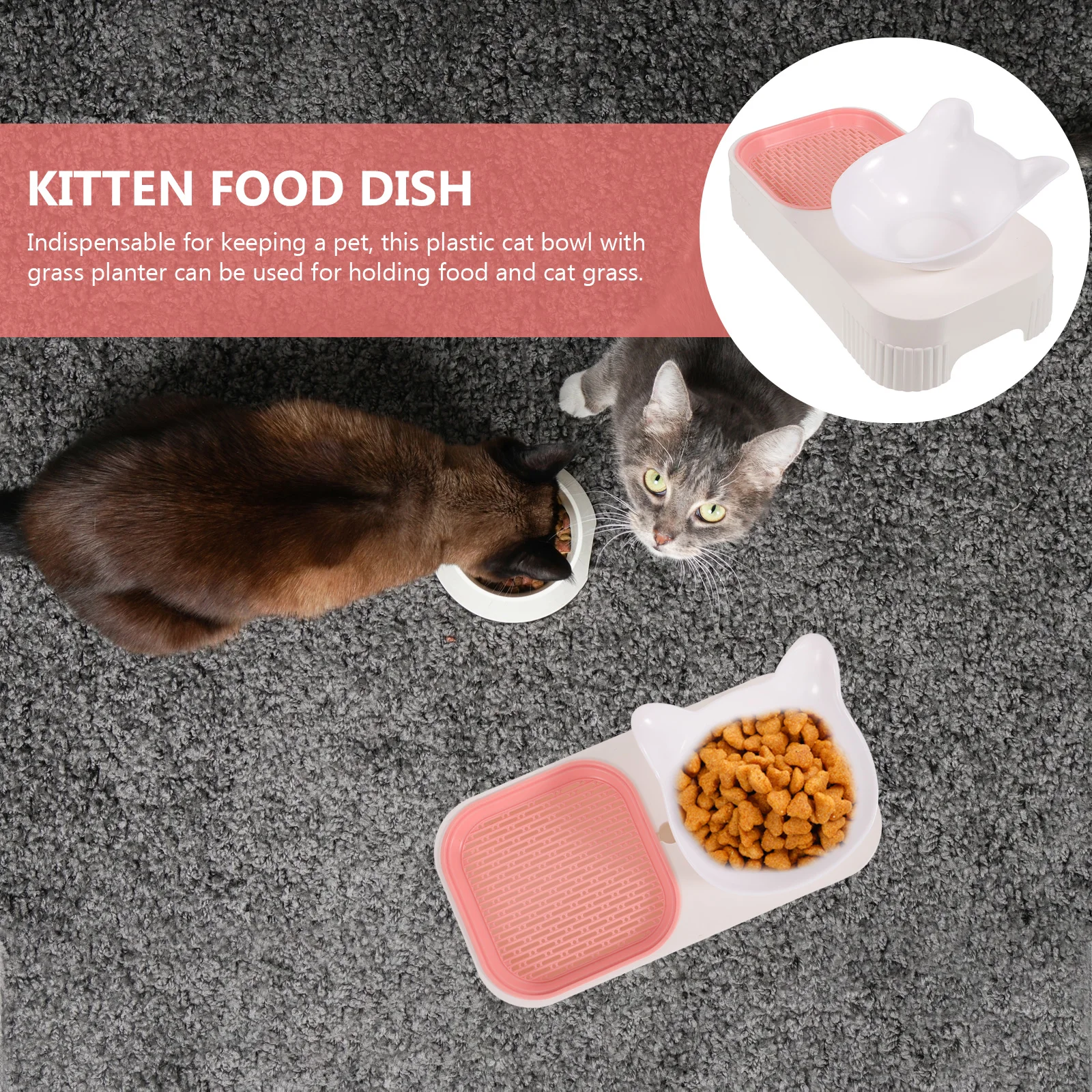 

Grass Household Cat Grass Box Pink Cat Food Bowl Kitten Snack Pot Automatic Water Dispenser Plastic Planter Pet Supply