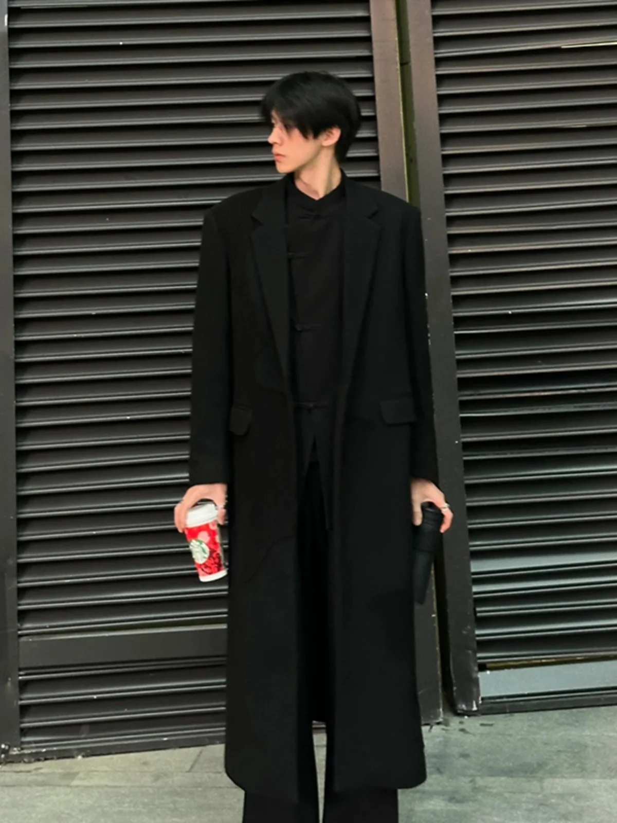 

Knee-Length Woolen Coat for Men Autumn Winter Faion Long Sle Overcoat Briti Sle Casual Outerwear Polyester Fiber