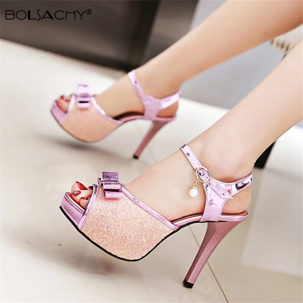 

Summer New Platform Super High Heels For Woman Sexy Open Toe Sandals Shiny Sequins Party Dress Wedding Ladies Shoes Size 31-43