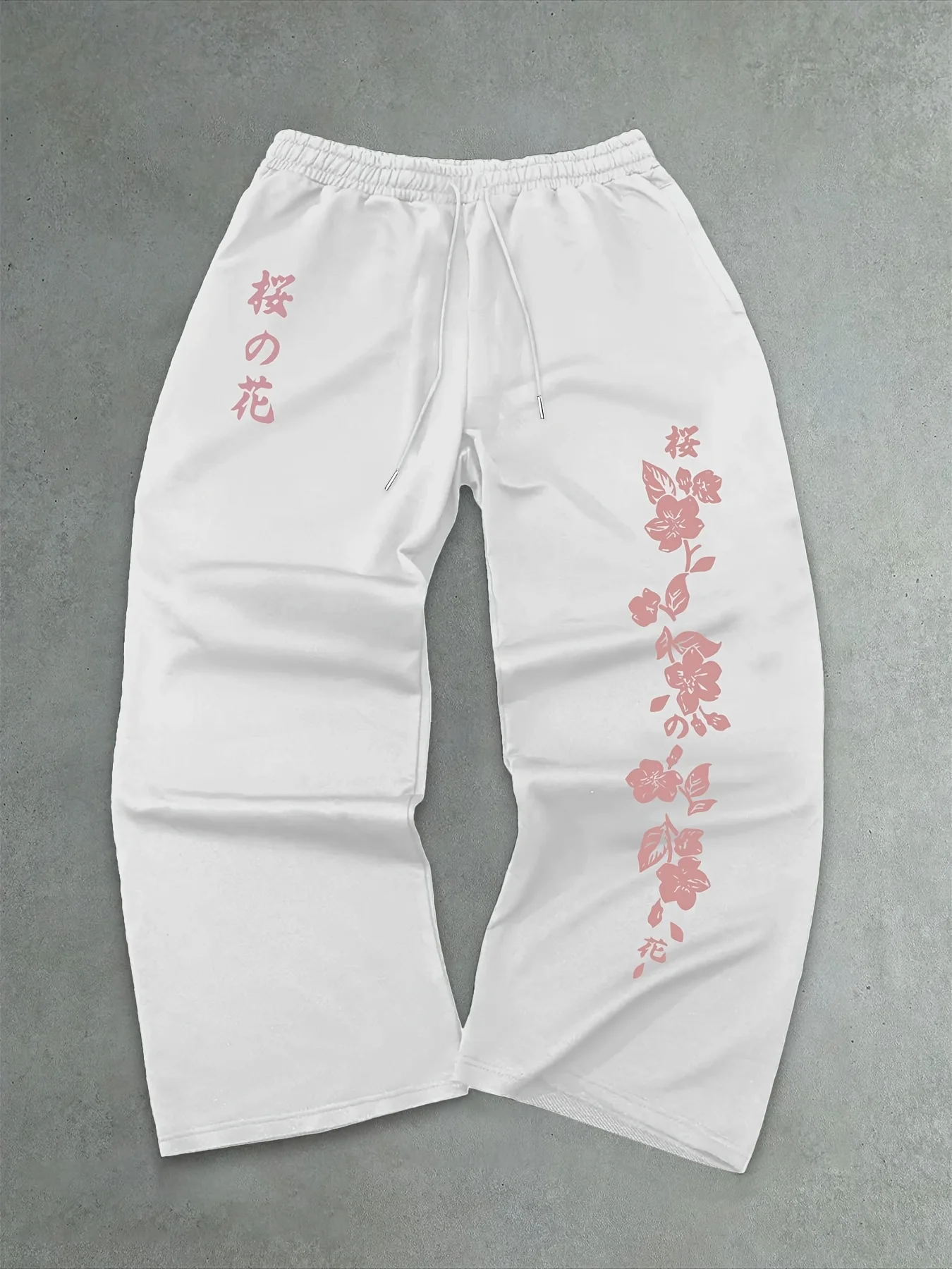 الرجال اليابانية ساكورا طباعة السراويل الركض السوداء، الوردي نمط الأزهار واسعة الساق Sweatpants، مرونة الخصر السراويل عارضة S-3XL
