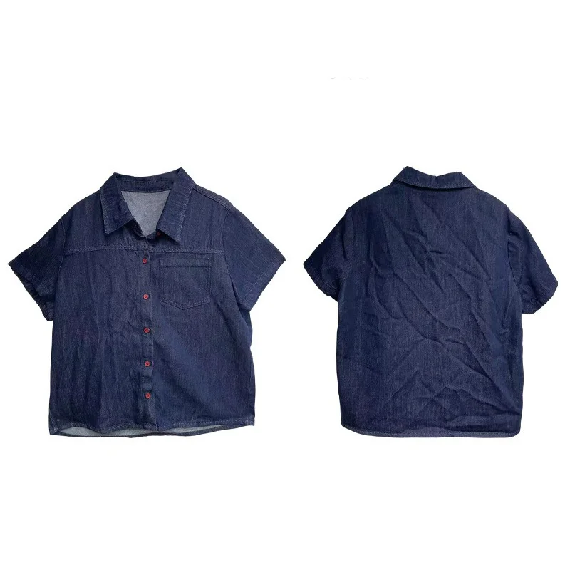Benuynffy Retro Short Sleeved Denim Shirt Women 2026 Summer New Fashion Korean Loose Single Breasted Female Jeans Tops view 5