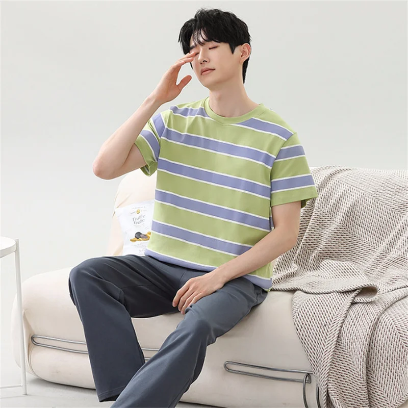 Men New summer pajamas men's pull-up imitation cotton short-sleeved round neck casual cartoon print for outdoor wear3.