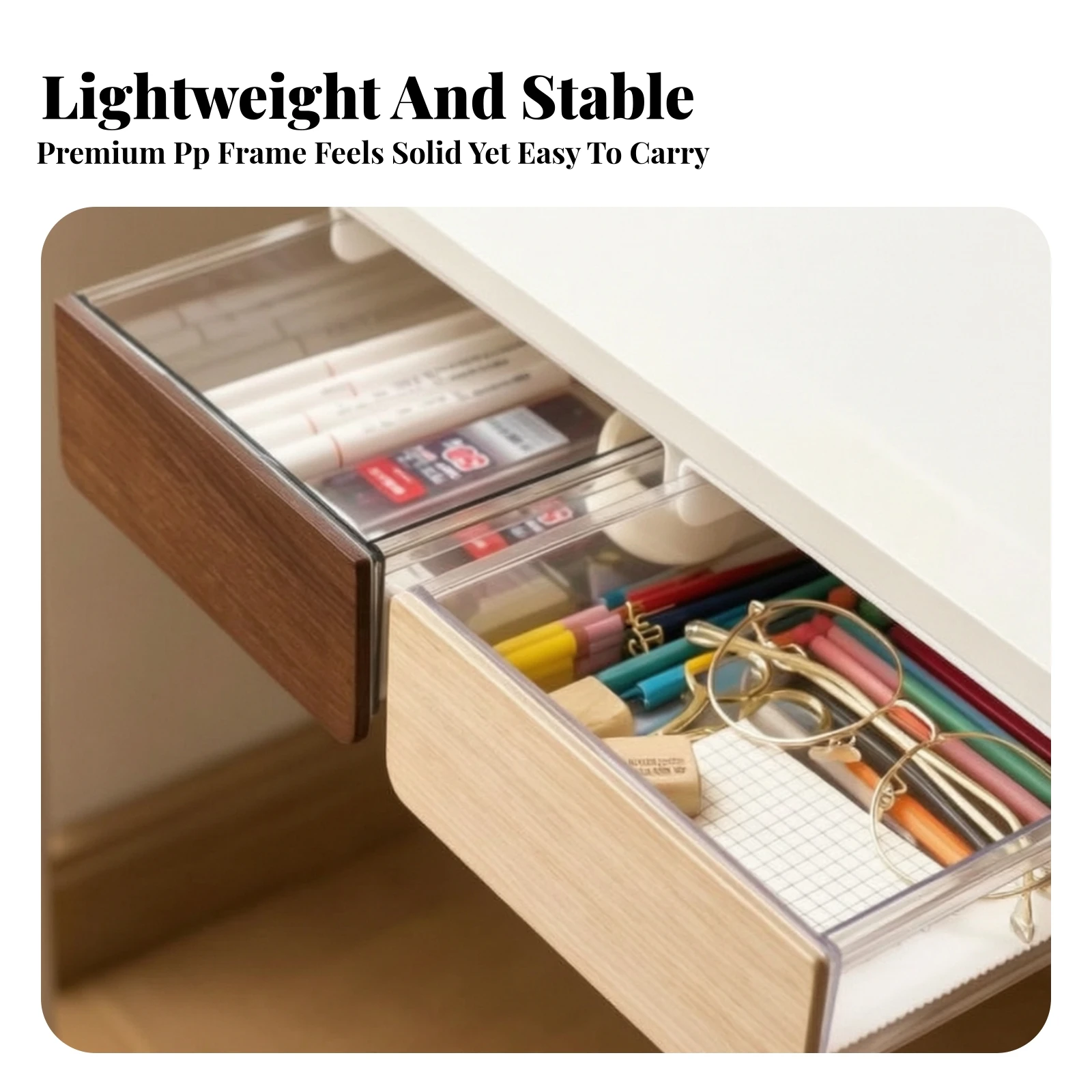 Under-Desk Organizer Compact Under-Desk Storage Box Discreet Drawer Sturdy Pull-out Drawer Smooth for Office Workers, Study Room