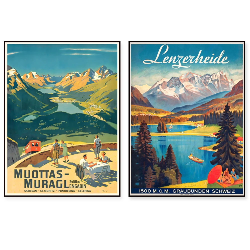 Muottas Muragl, Engadin, Zwitzerland -Lenzerheide, Kanton der Grisons, Schweiz Vintage Reiseposter