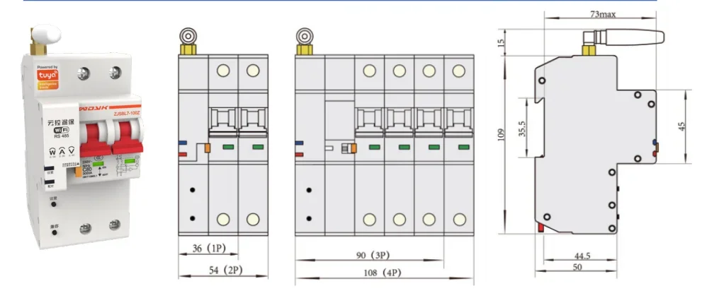 Tuya WiFi MCB Smart Circuit Breaker 3P with Power Meter without Leakage Protection 400V 16A 20A 25A 32A 40A 50A 63A 80A 125A