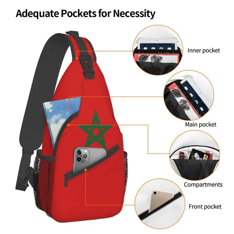 Maroko bendera Crossbody ransel selempang pria kustom tas bahu dada patriotik Maroko untuk bersepeda berkemah Daypack