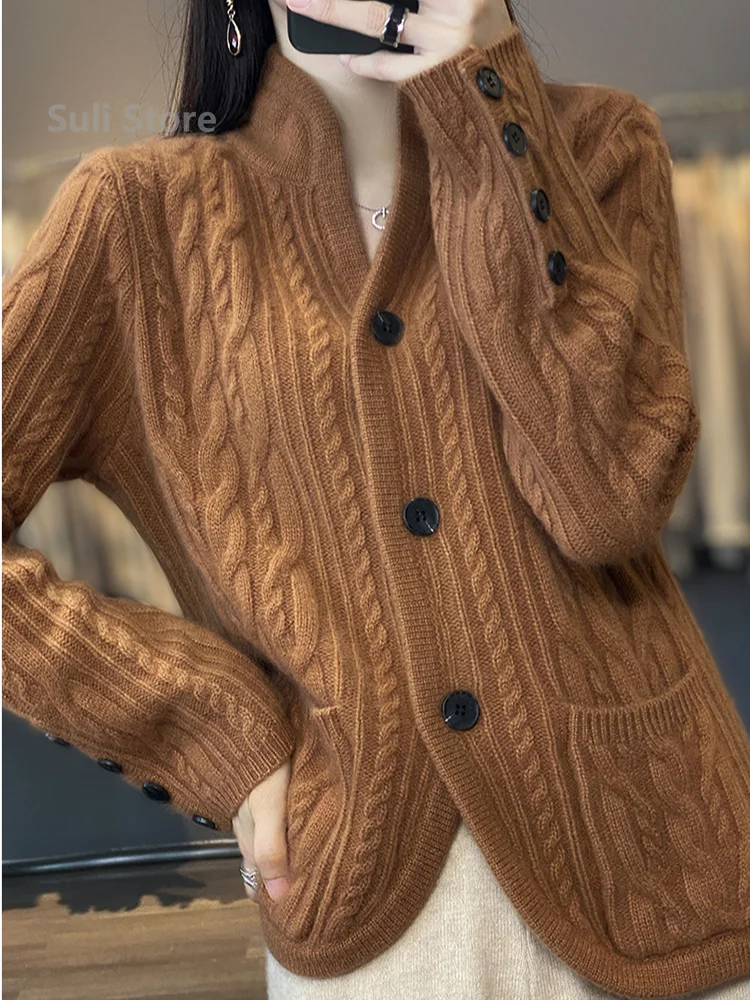 2024 Autumn and Winter Cardigan Women\'s Korean-Style Loose Sweater Coat Niche Design Fashion Woolen Sweater Outer Tops