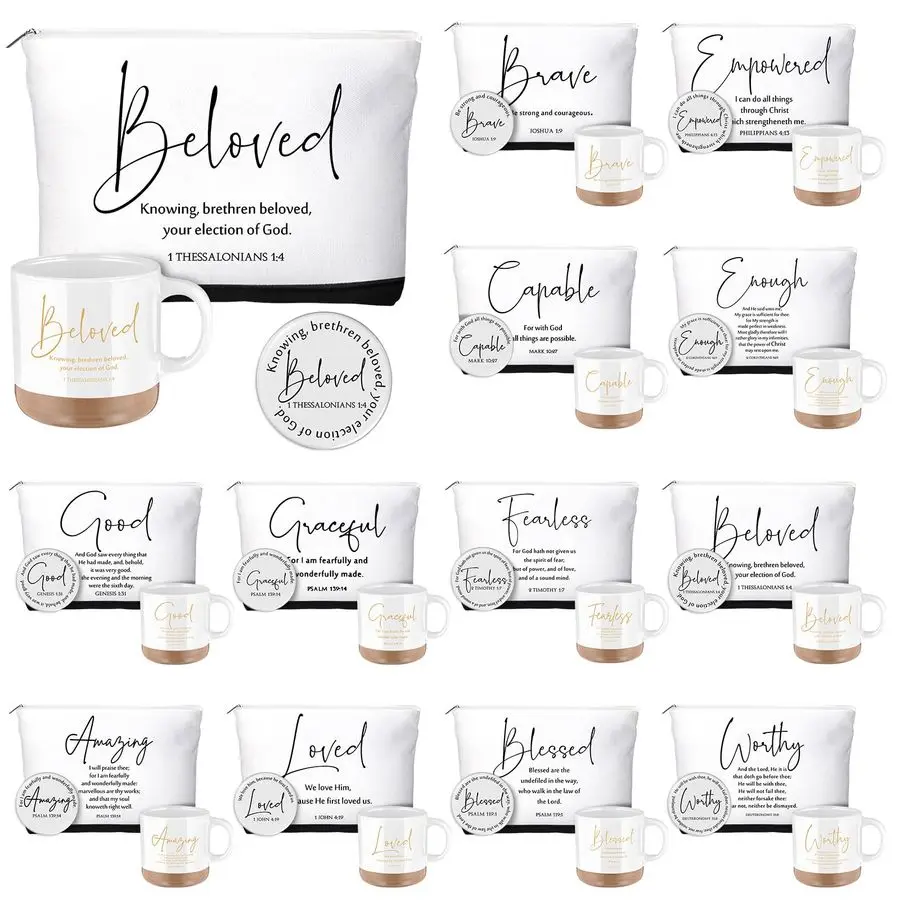 

Pcs Christmas Christian Gift for Women Bulk 13 oz Ceramics Bible Verse Coffee Mugs Religious Makeup Bags Compact Mirrors Church