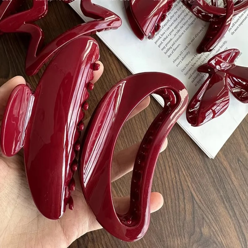 1pc Premium Red Acetate Shark Clip 2026 New Korean Design Back of Head Hair Claw for Women Volumizing Bun