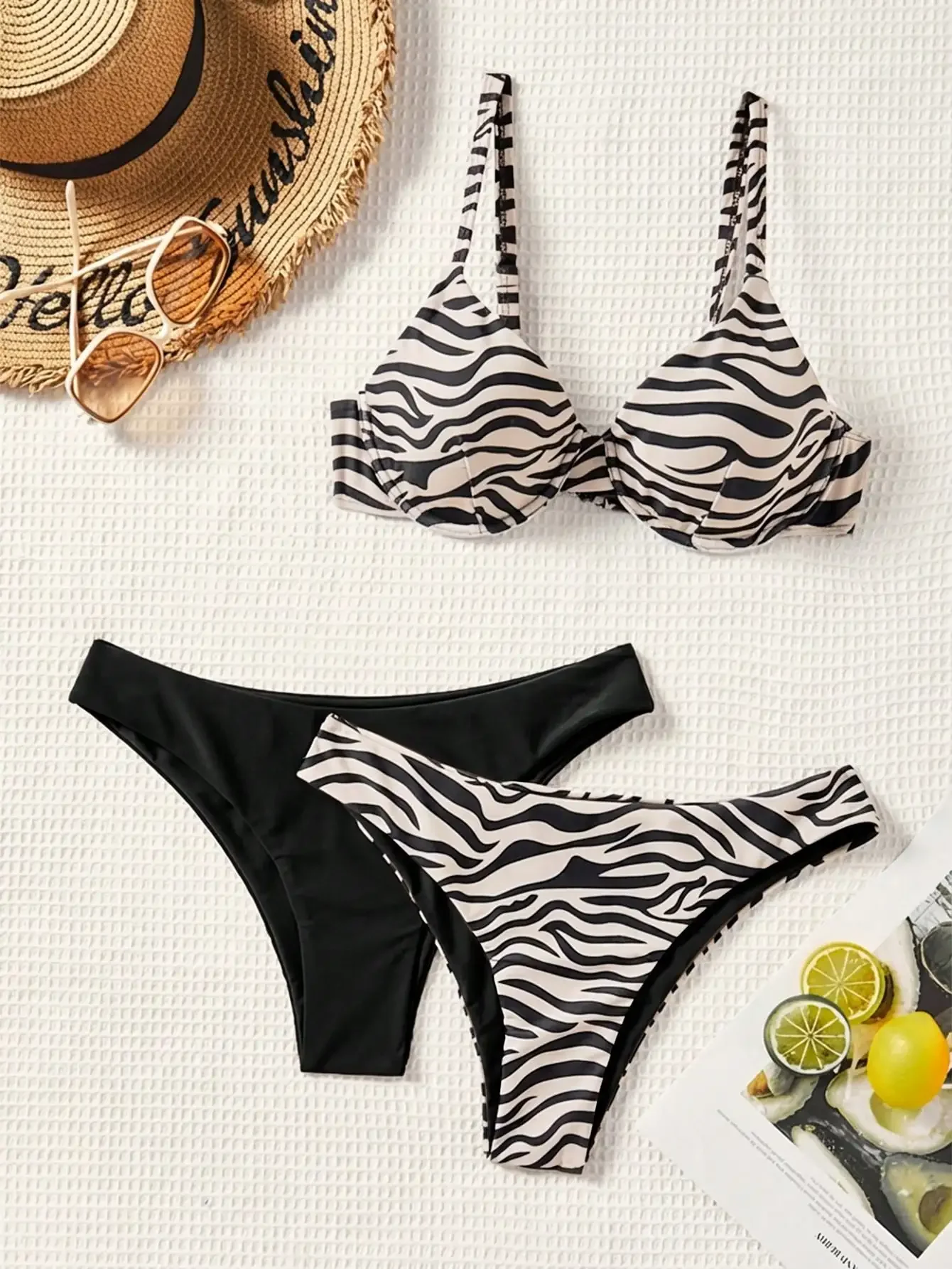 

Womens Zebra Print Spaghetti Strap Bikini Set