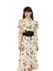 Women's Plant Printed Long Sleeved Dress, Autumn