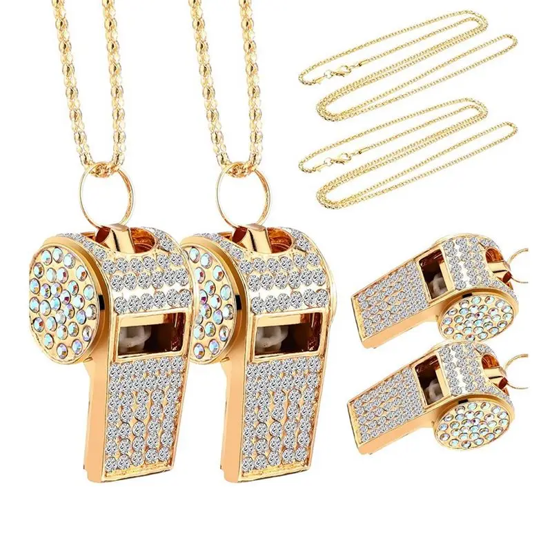 عبوة من صفارة بلينغ صديقة للميزانية مع سلسلة من حجر الراين الكريستالي، صفارة لامعة مع سلسلة مفاتيح للحكم والمدربين والمعلمين