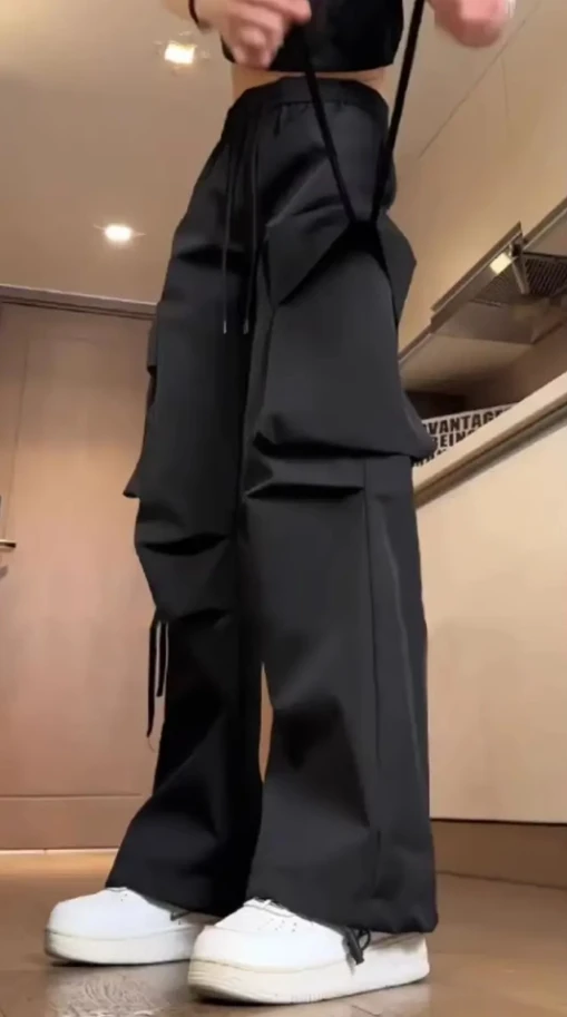 

Women's autumn fashion design sense tied feet small stature good-looking work pants classic wide leg pants parachute pants
