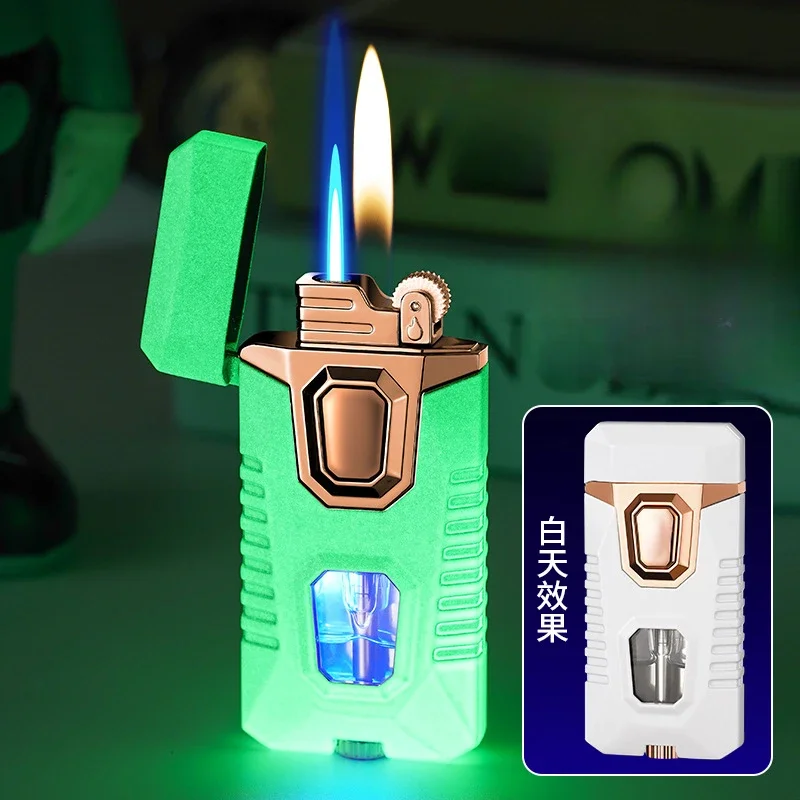 New Metal Windproof Cigar Lighters Butane Gas Lighter Creative Torch Jet Lighter Dual Fire Smoking Accessories Gadgets For Men