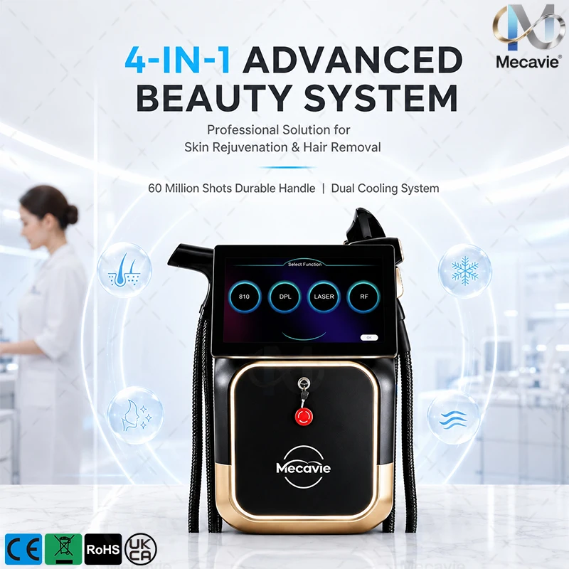 Nouvel appareil professionnel 4-en-1 Ice Platinum Titanium RF Diode, machine d'épilation indolore à 4 longueurs d'onde (755nm, 808nm, 940nm, 1064nm) avec écran LCD clair, équipement de beauté portable pour salon, livraison rapide en 3-7 jours pour usage personnel et commercial.