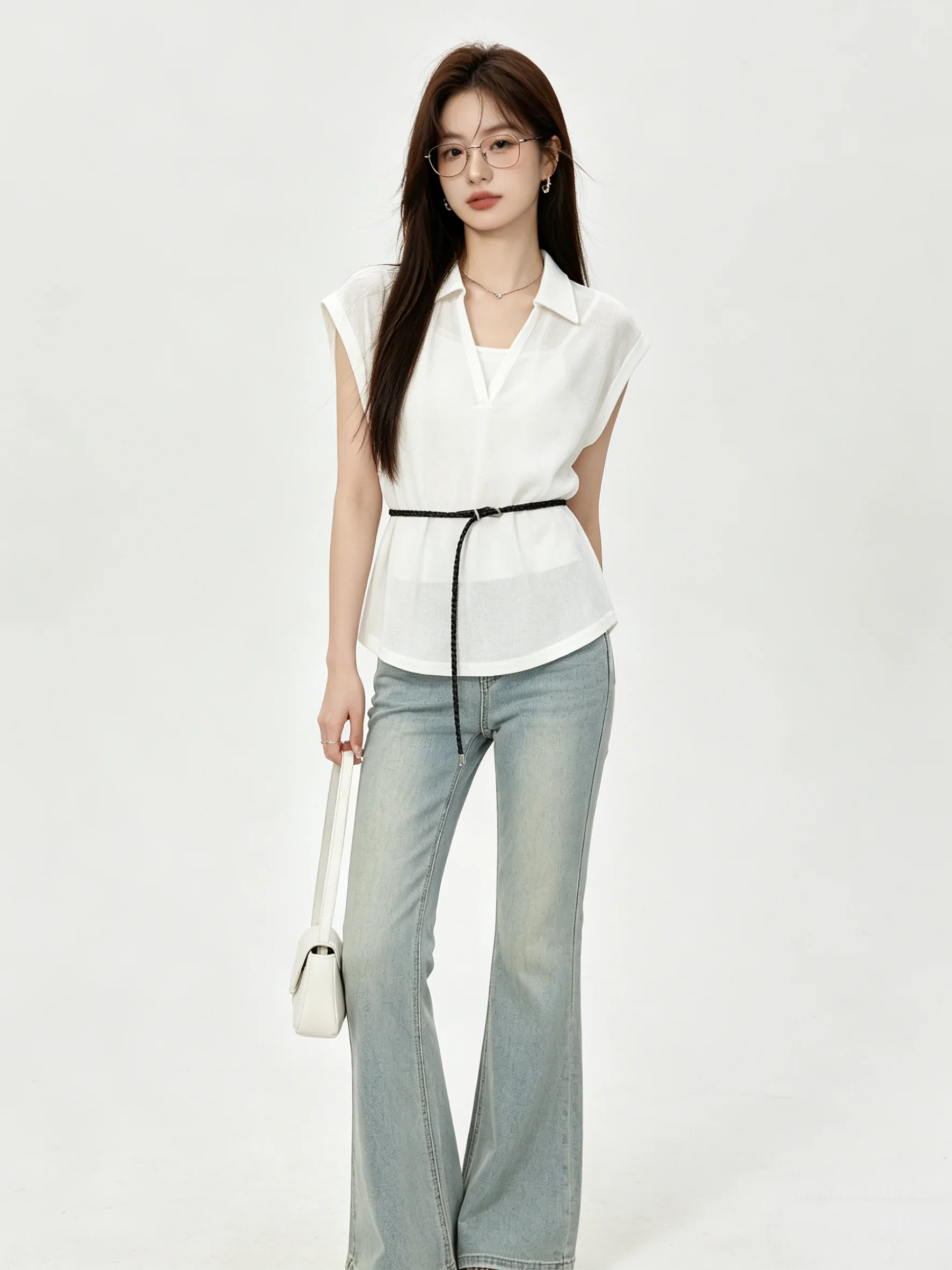 

Fashionable round Neck Short Sleeve Belted Design Summer Set Korean Style Casual Slimming Type Two-Piece Set Breathable Comfo...