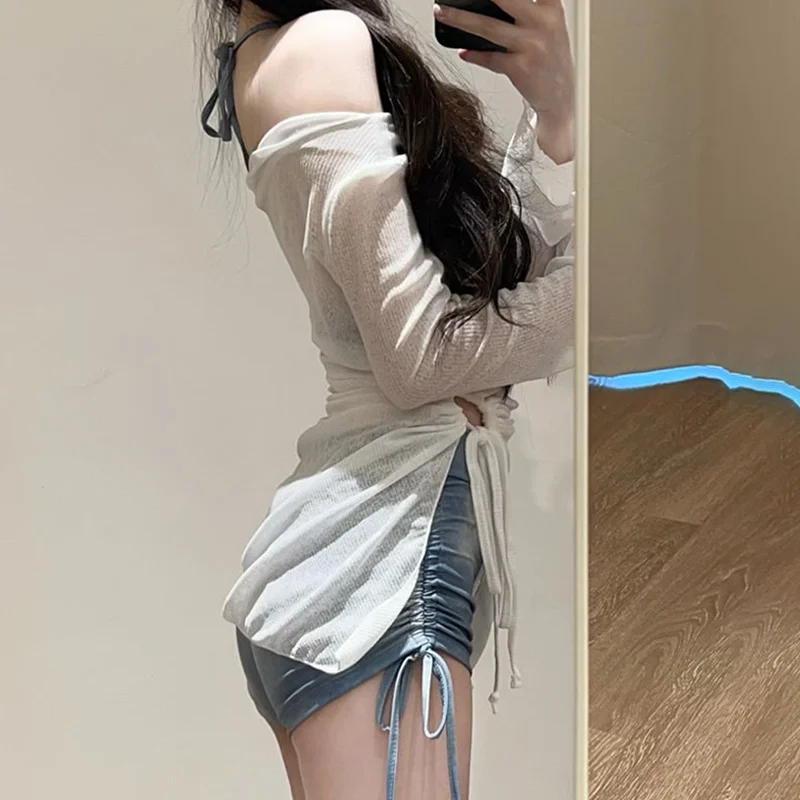 Niebieski, barwiony zestaw bikini, strój kąpielowy damski, termiczny strój na wiosnę, seksowny, czysta pokusa, oddzielny strój do kąpieli z narzutką.