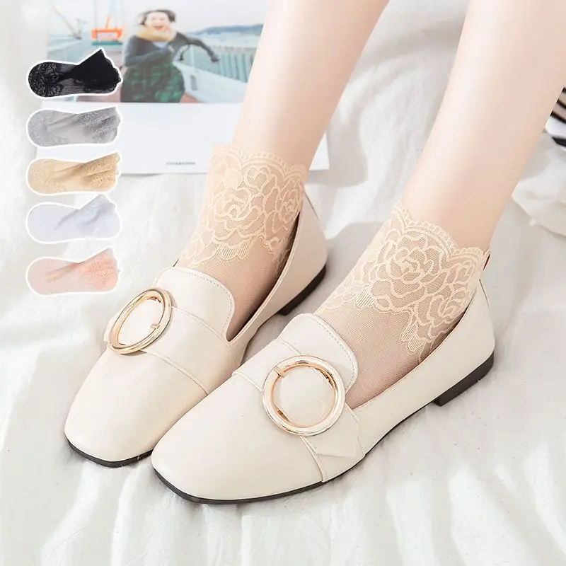 고품질 패션 Vintag 코튼 여성 레이스 양말 투명 여름 꽃 레이디 소녀 여성을위한 얇은 짧은 양말 Dropshipping