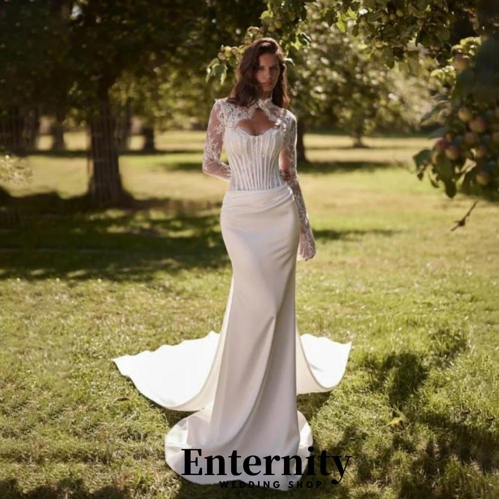 

Sweetheart Lace Up Wedding Dress Sexy Lace Applique Bridal Dress Charming Long Sleeve Bridal Gown Vestidos De Novia Customized