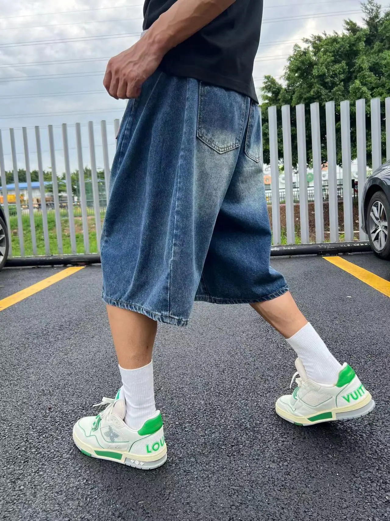 Celana Pendek Denim Longgar Y2K Retro 25ss, Jeans Kaki Lebar, Celana Pendek Denim Dapat Dicuci untuk Pria dan Wanita Hombre Rompa