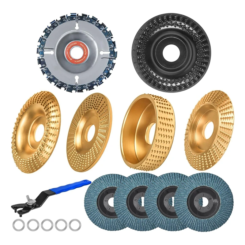 

11 Piece Wood Carving Disc Angle Grinder Wood Carving Disc Wood Shaping Grinding Disc For 4Inch Or 4 1/2Inch Angle Grinder