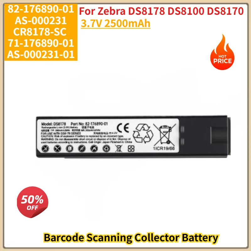 Batería de Repuesto de Alta Calidad de 3.7V 2500mAh 82-176890-01 para Escáner de Códigos de Barras Zebra DS8178 DS8100 DS8170