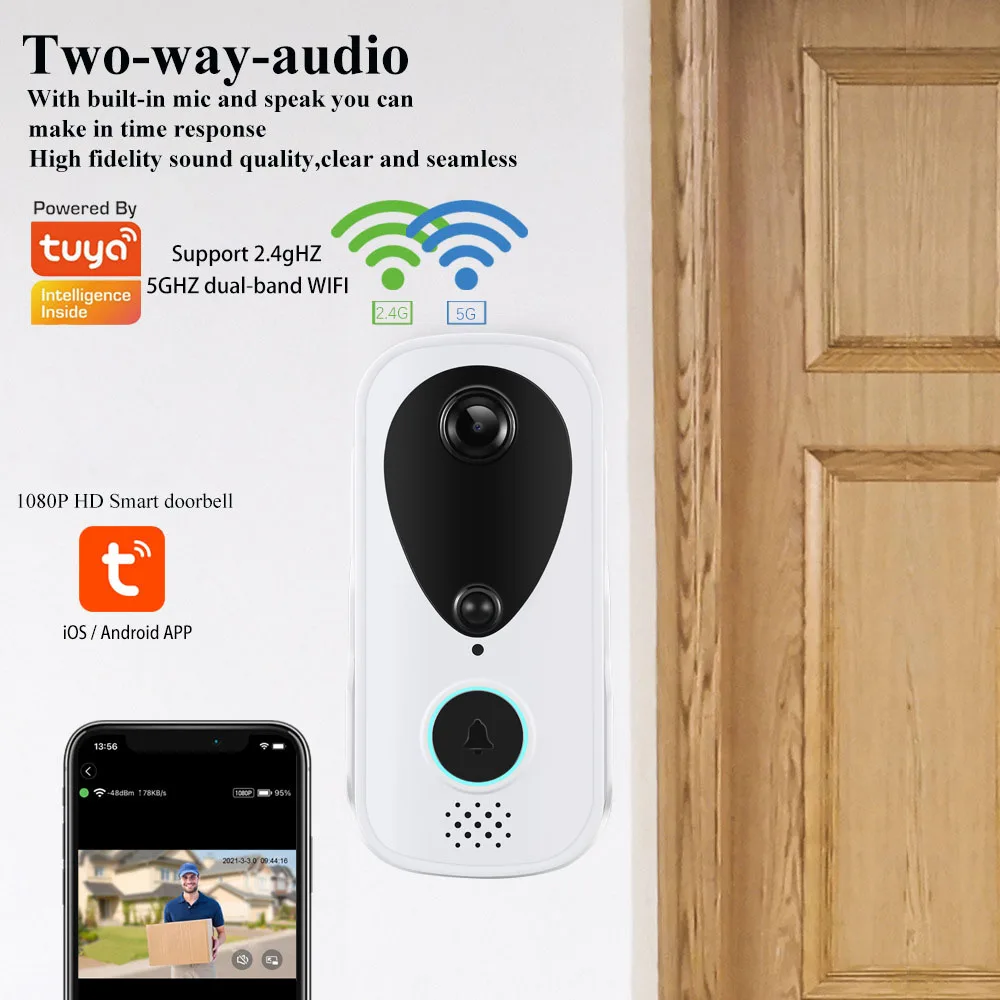 Aplikacja Tuya Smart Home PIR wideodomofon WiFi na zewnątrz bezprzewodowy dzwonek do drzwi wodoodporna domofon wizyjny dzwonek do telefonu kamera wideo