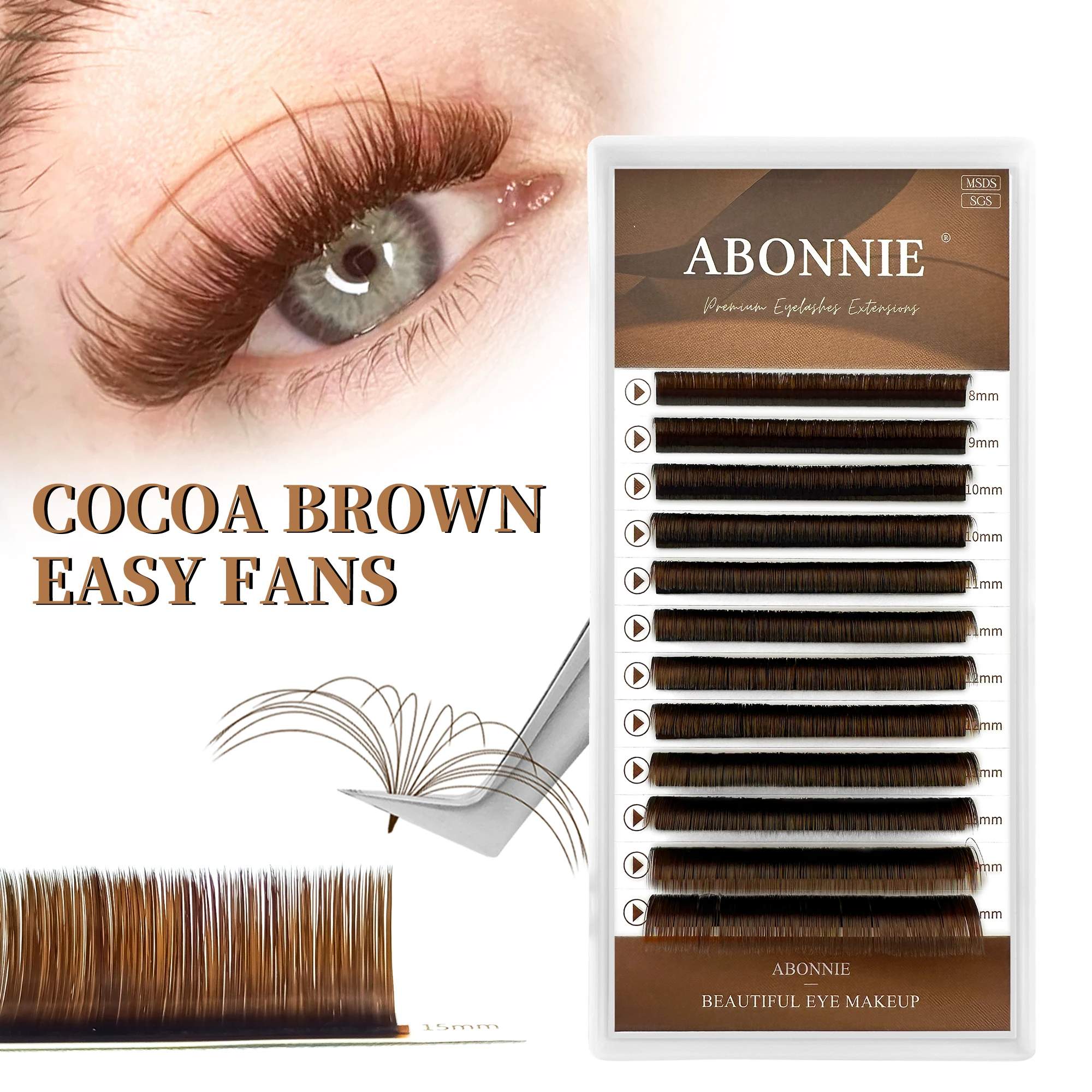 Abonnie Brown Colored Auto Fanning Lashes Easy Fan Eyelash Extensions Volume Cilios Blooming