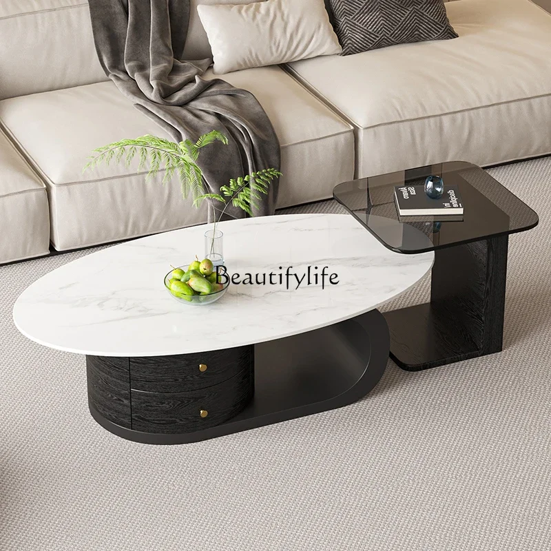 

yj7 Italian Style Rock Plate Coffee Table Light Luxury Modern Minimalist Living Room Home Creative Solid Wood Tea Table