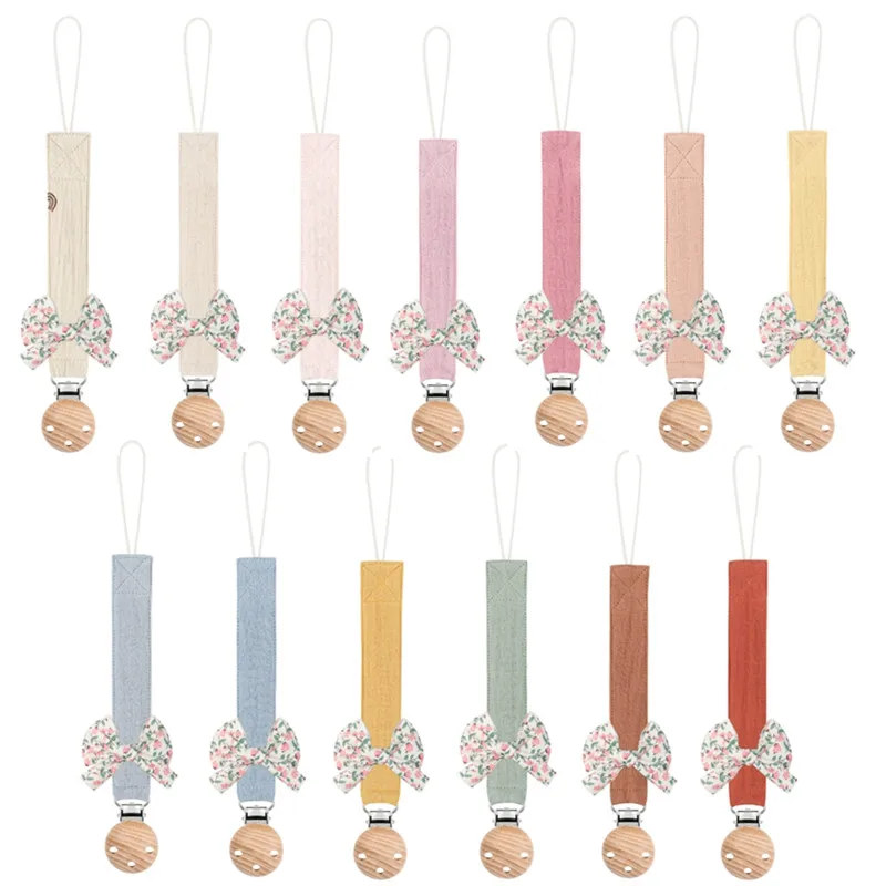 New Floral Bow Baby Pacifier Clip Chain Safe Cotton Infant Newborn Nipple Holder Dummy Soother Clips Baby Accessories