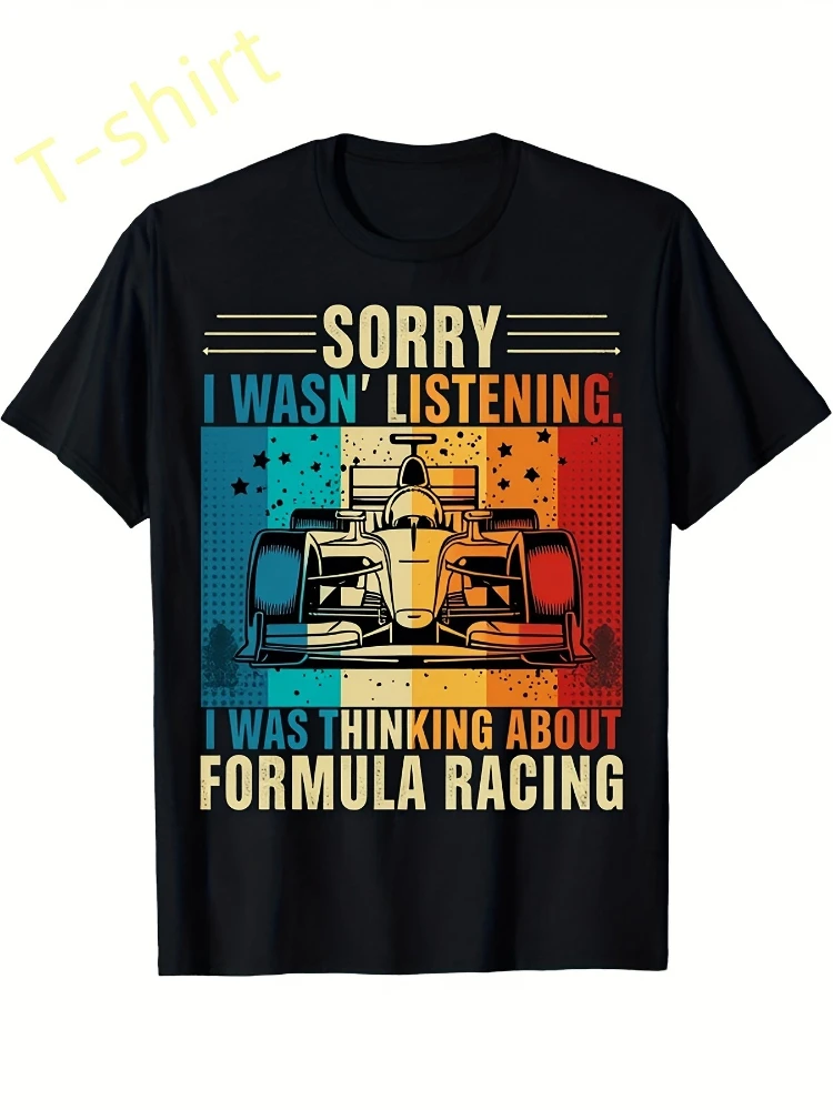 Retro Formula Racing-with Bold Motorsport Design-100% cotton summer casual O-neck short sleeve printed men's T-shirt.
