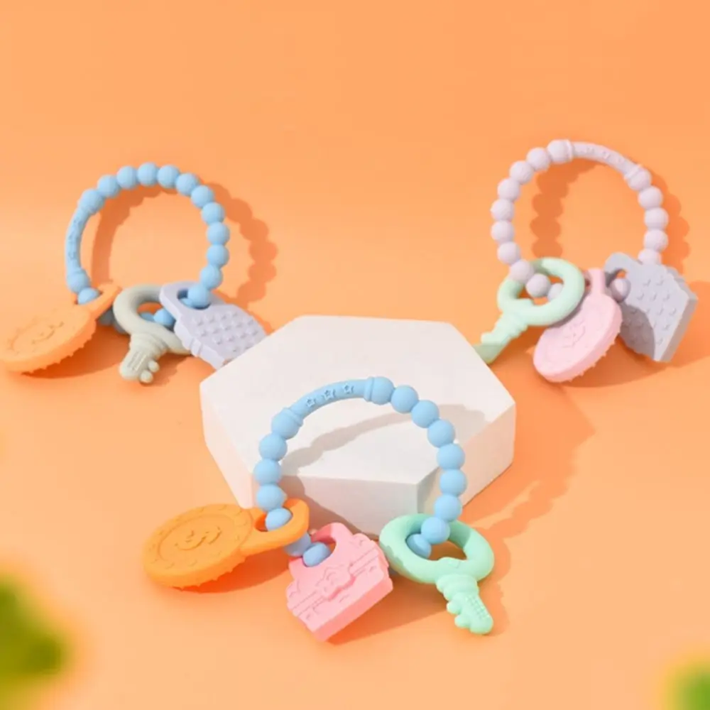 Food Grade Silicone Baby Teething Toy Multi-color Keychain Infant Tactile Training Toys Chocking-Proof Durable Babies Chew Toys