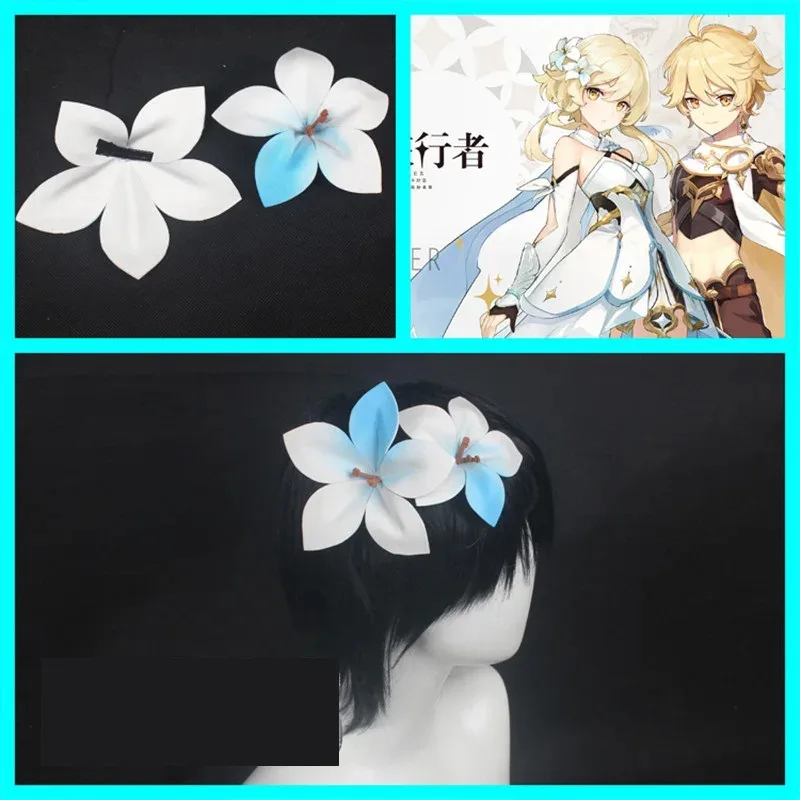 CyNew juego Genshin Impact Traveler Lumine horquilla de flor disfraz de Cosplay accesorios de pinza para el pelo accesorios de Carnaval de Halloween