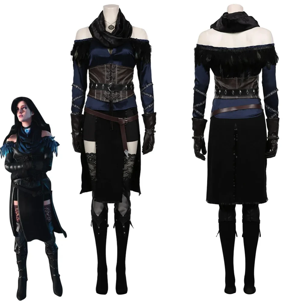 Yennefer Cosplay Costume Women Game Wizard Top Skirt Full Set Outfits Halloween Party Roleplay Dress Suit for Ladies Girls