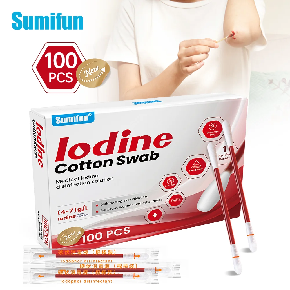 

100Pc/box Sumifun Disposable Medical Alcohol Cotton Stick Iodine Swab Disinfected First Aid Kit Emergency Care Sanitary Supplies