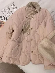 Autumn Winter Korean Fashion Cute Down Coat Women Solid Single Breasted O-neck Cotton Jacket Female Casual Office Lady Clothes