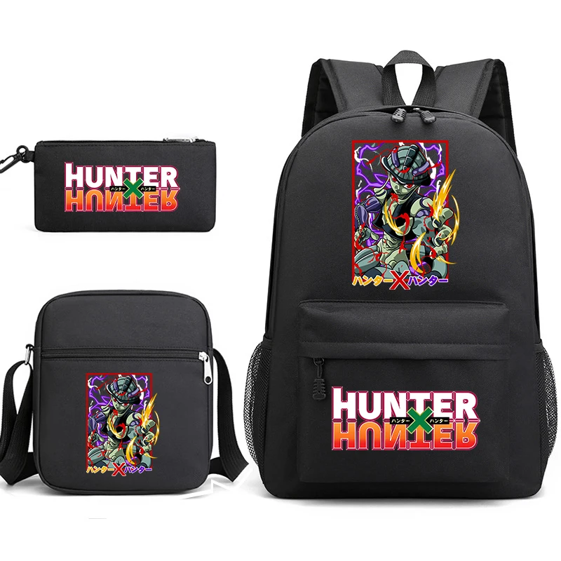 Hunter x Hunter Anime Print Student Bookbag Casual Backpack Shoulder Bag Pencil Case 3-Piece Set for Boys Girls School Travel