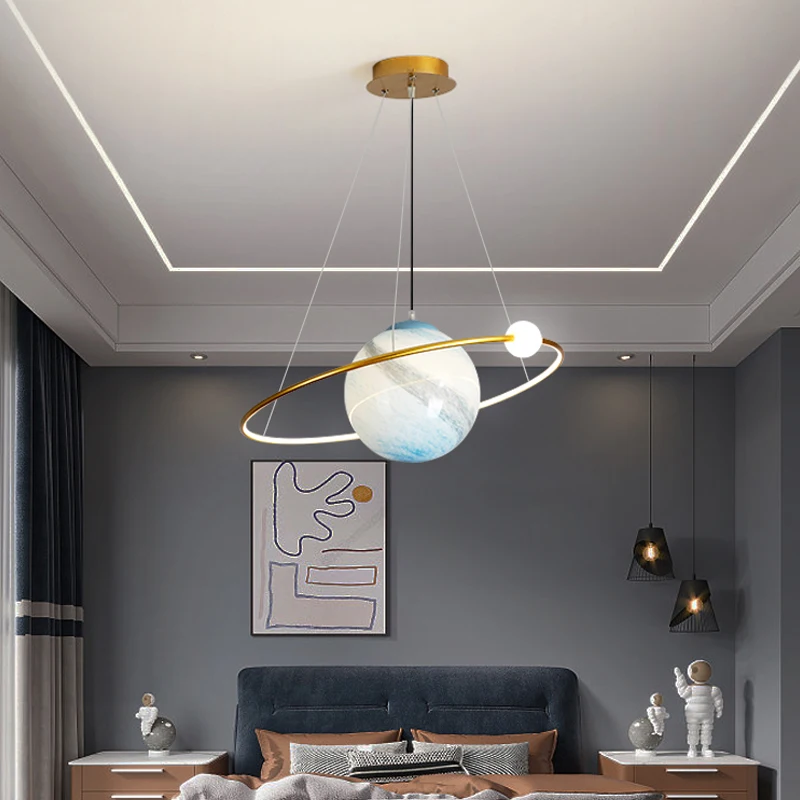 Creative Planet Pendant Lights for Children's Bedroom Living Room Restaurant Modern LED Chandeliers Home Decor Lighting Fixtures