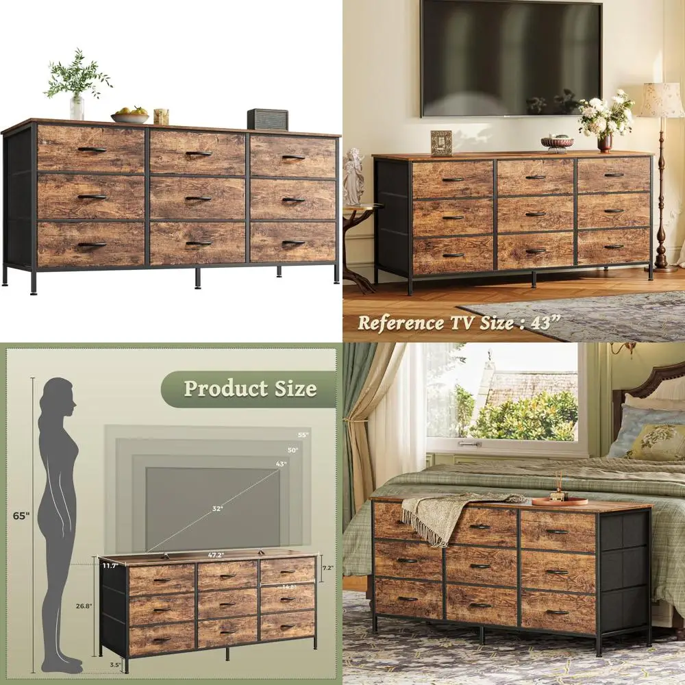 

Rustic Brown 47 TV Stand with 9 Drawers for 50-55 TVs, Bedroom Entertainment Center