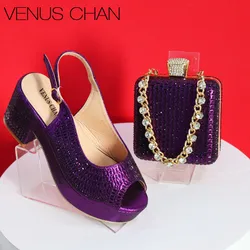 High Heels 2024 Women's Purple Luxury Designer Split Square Toe Rhinestone Wedding Shoes and Wedding Set