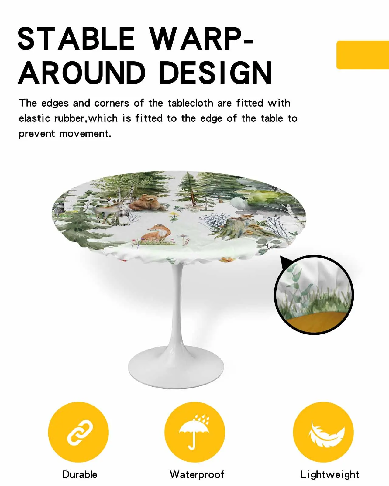 

Trees Natural Animals Round Elastic Edged Table Cover Protector Cloth Waterproof Rectangle Fitted Tablecloth